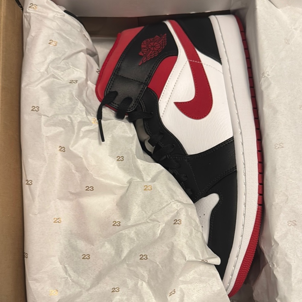 Jordan Air Mid in White, Gym Red, and Black